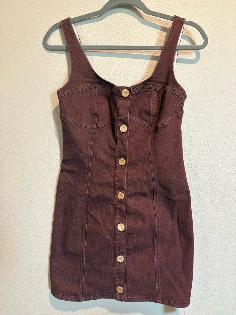 Button-Front Mini Dress in Deep Wine